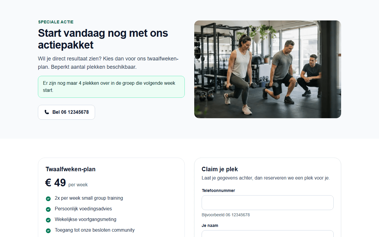 Voorbeeld van de template Aanbod of actie