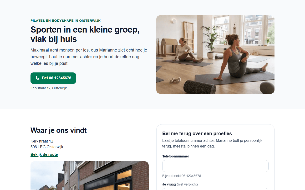Voorbeeld van de template Lokale studio